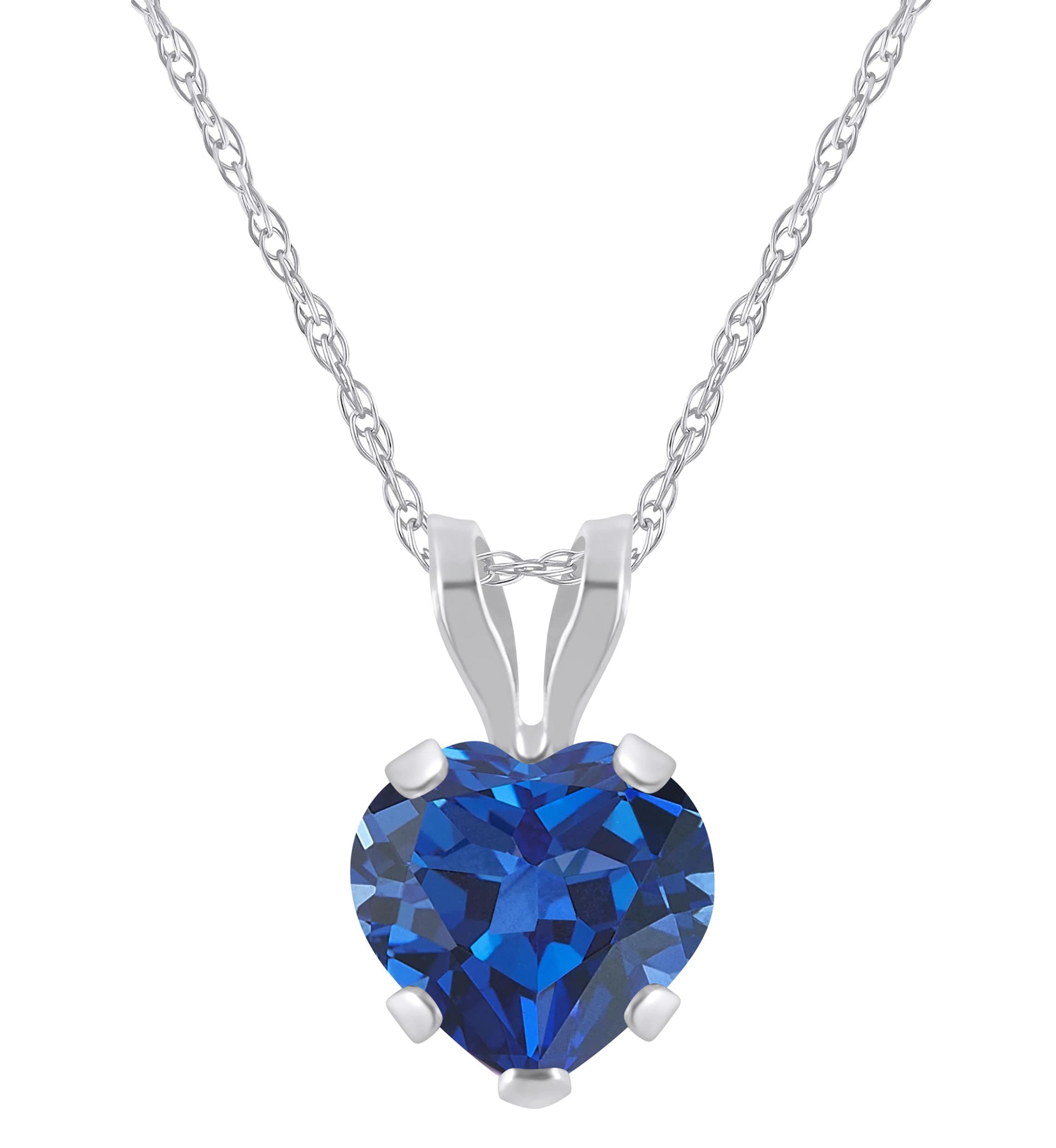 Lab Created 10K Yellow Gold 6mm Heart Shape Created Sapphire Pendant Necklace