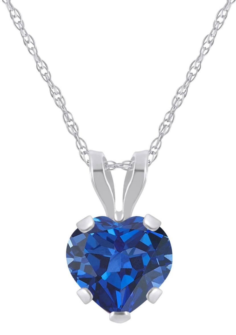 Lab Created 10K Yellow Gold 6mm Heart Shape Created Sapphire Pendant Necklace