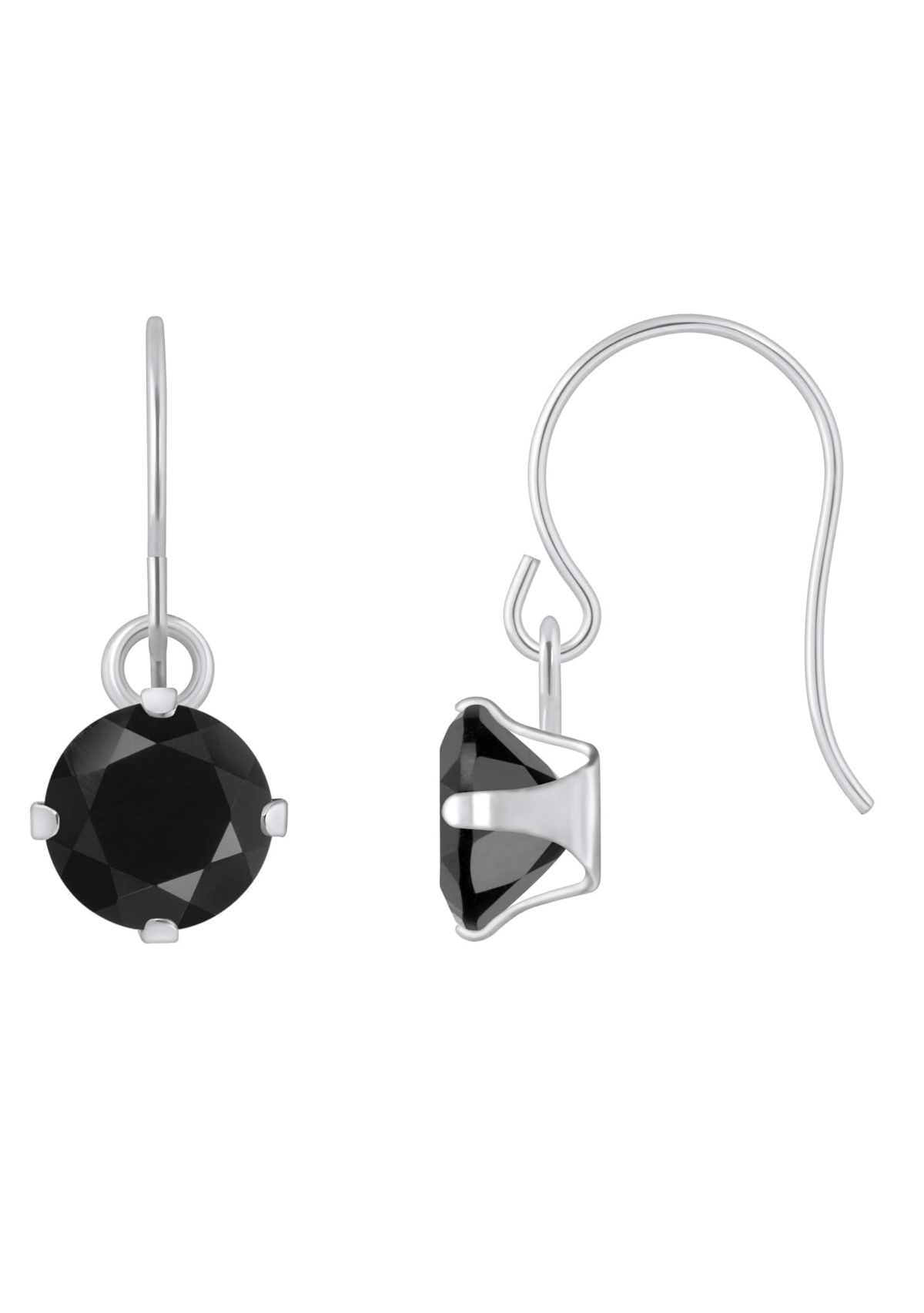 10K White Gold 5mm Round Black Onyx Drop Earrings