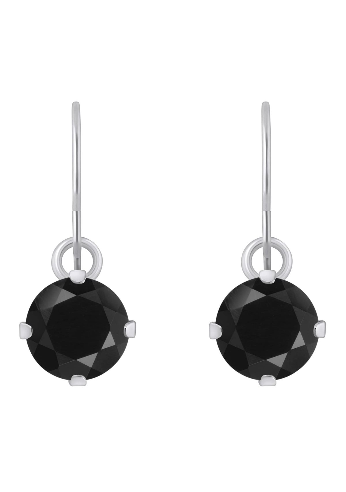 10K White Gold 5mm Round Black Onyx Drop Earrings