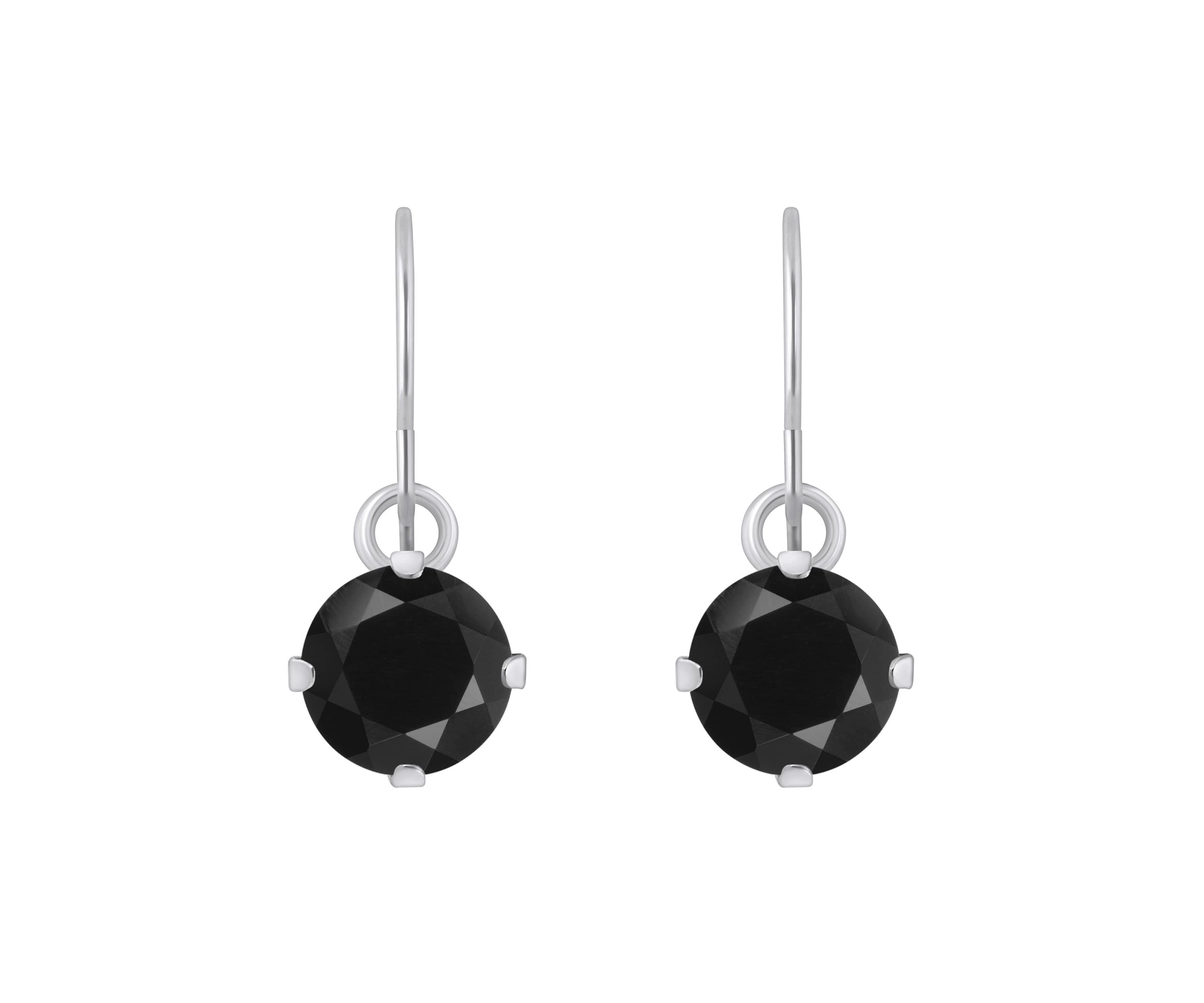 10K White Gold 5mm Round Black Onyx Drop Earrings