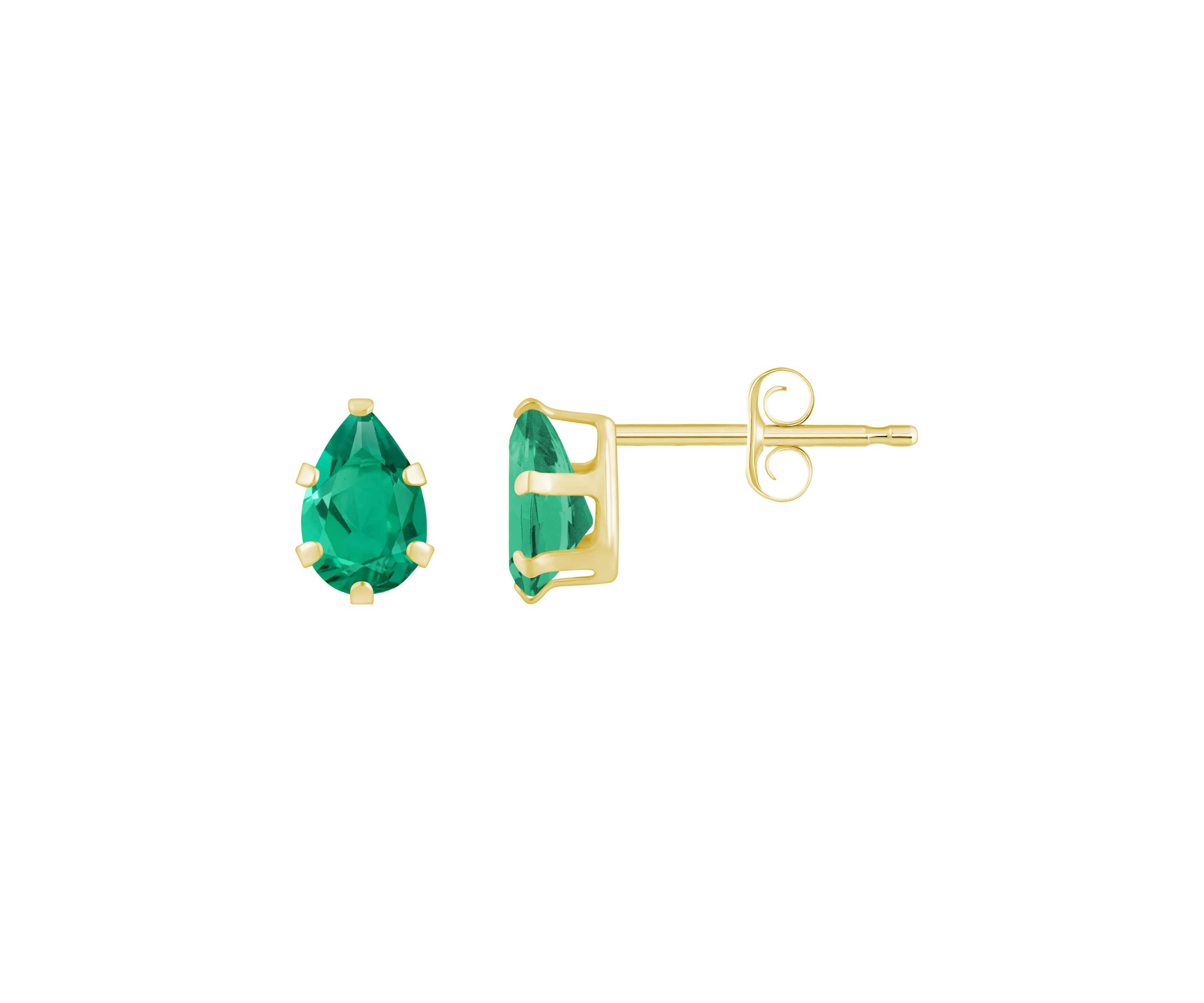Lab Created 10K White Gold 6x4mm Pear Shape Created Emerald Stud Earrings