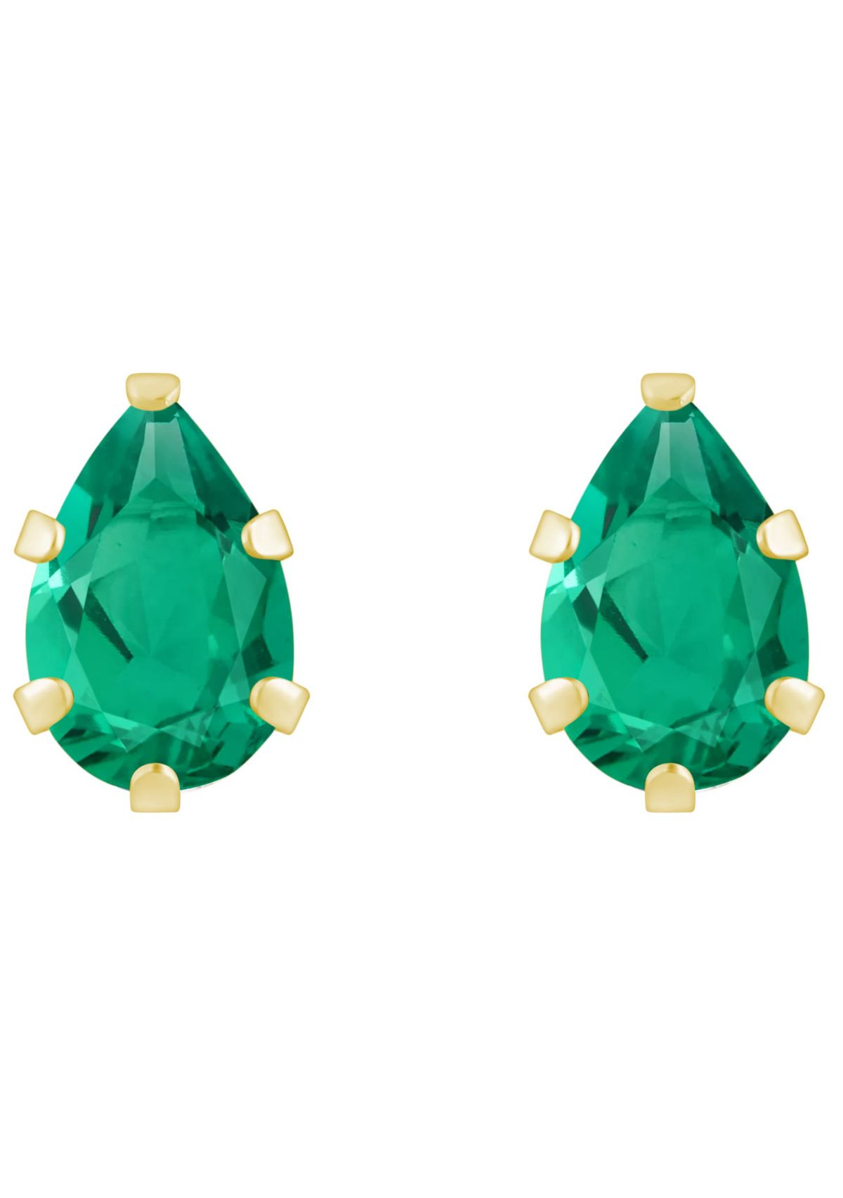 Lab Created 10K White Gold 6x4mm Pear Shape Created Emerald Stud Earrings