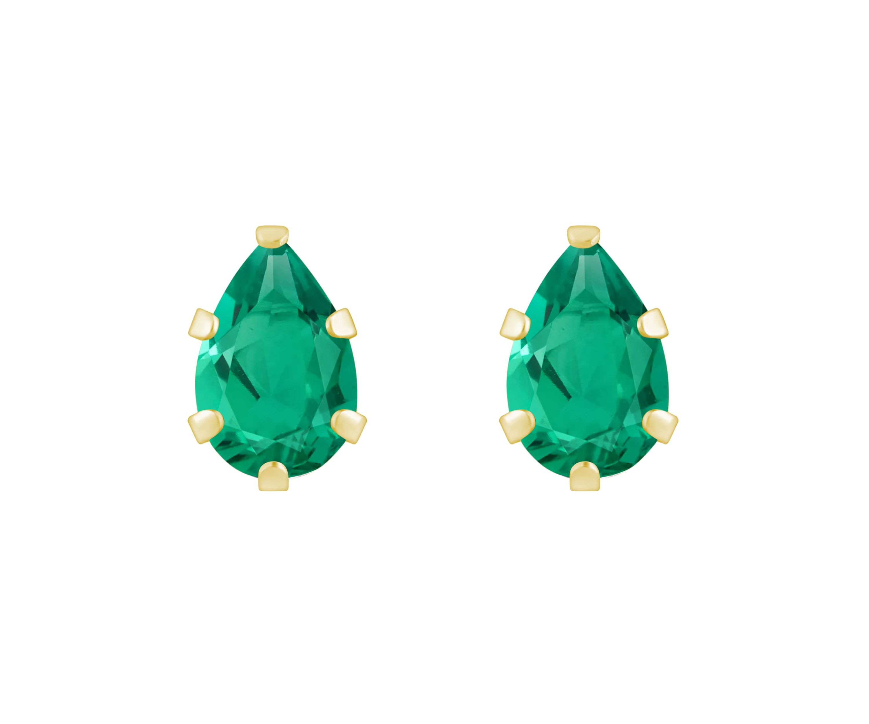 Lab Created 10K White Gold 6x4mm Pear Shape Created Emerald Stud Earrings