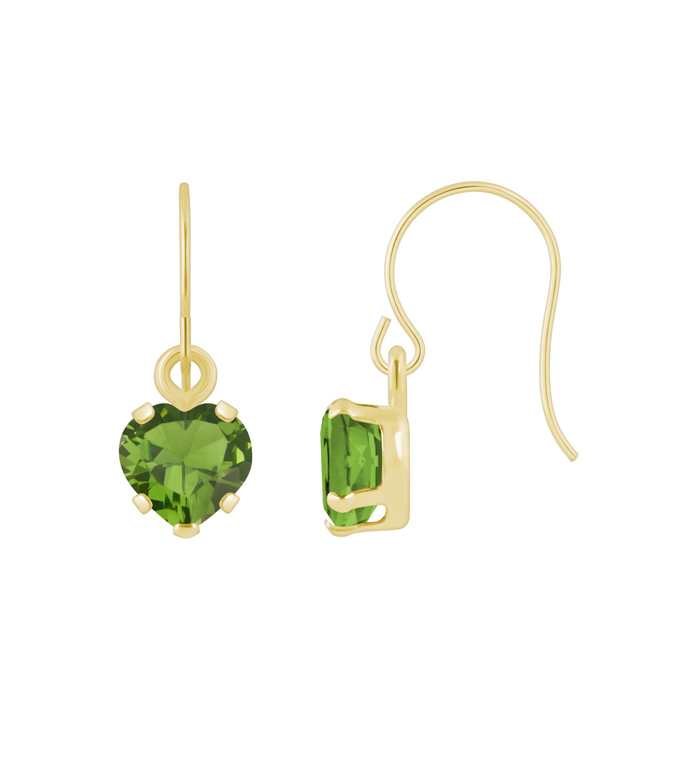 10K Yellow Gold 5mm Heart Shape Peridot Drop Earrings