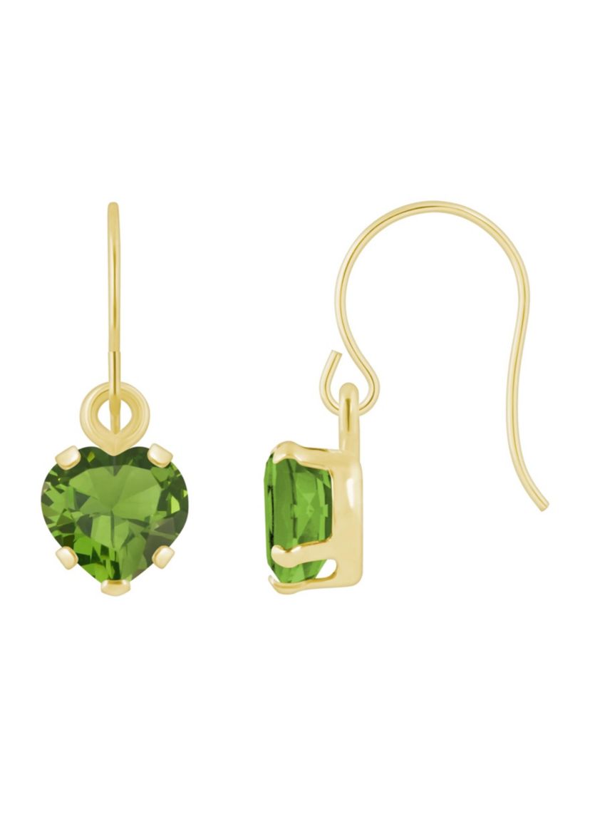 10K Yellow Gold 5mm Heart Shape Peridot Drop Earrings