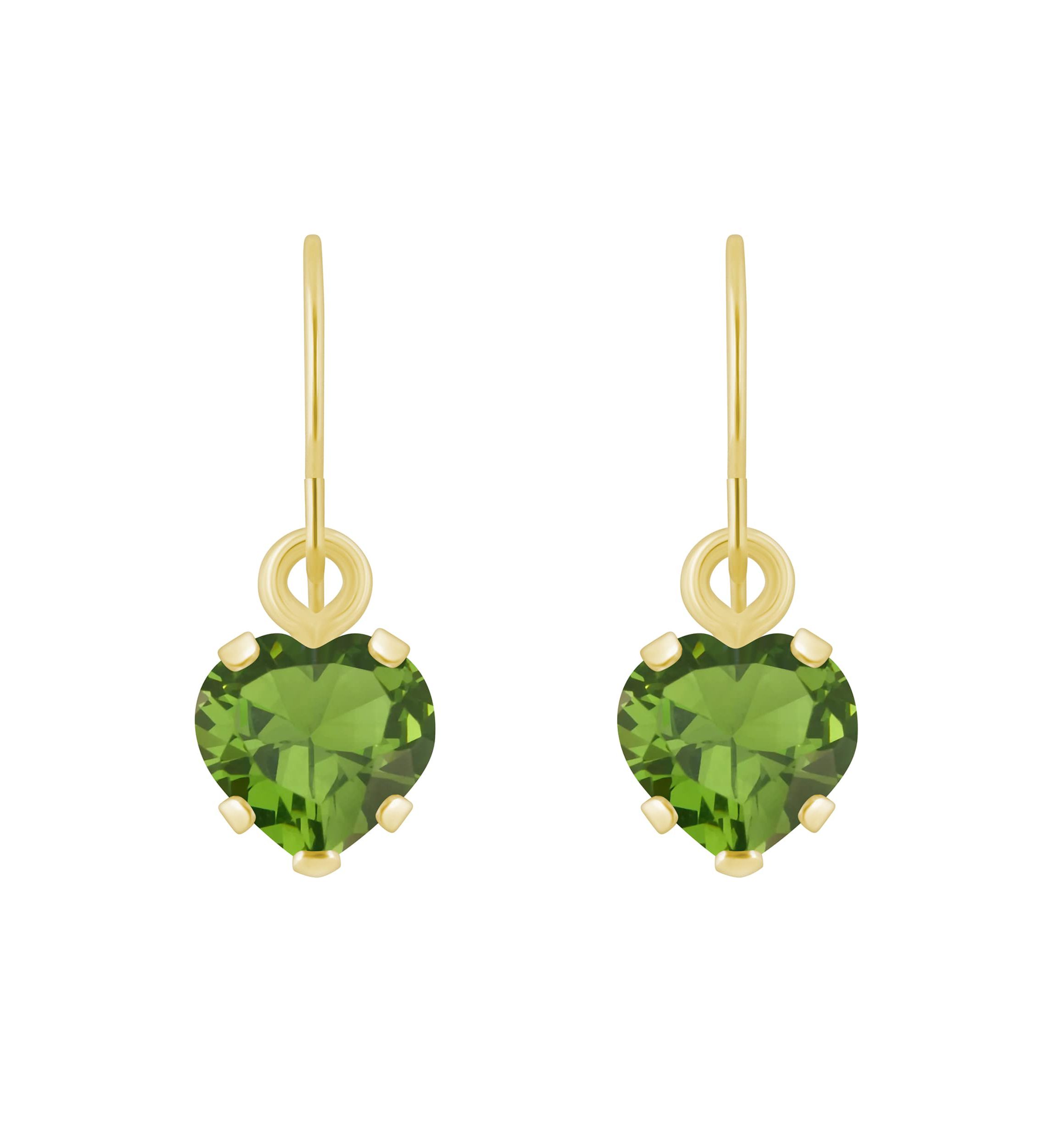 10K Yellow Gold 5mm Heart Shape Peridot Drop Earrings