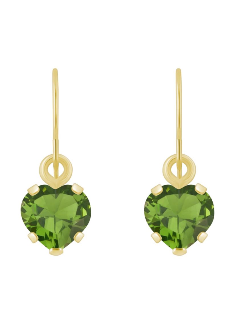 10K Yellow Gold 5mm Heart Shape Peridot Drop Earrings