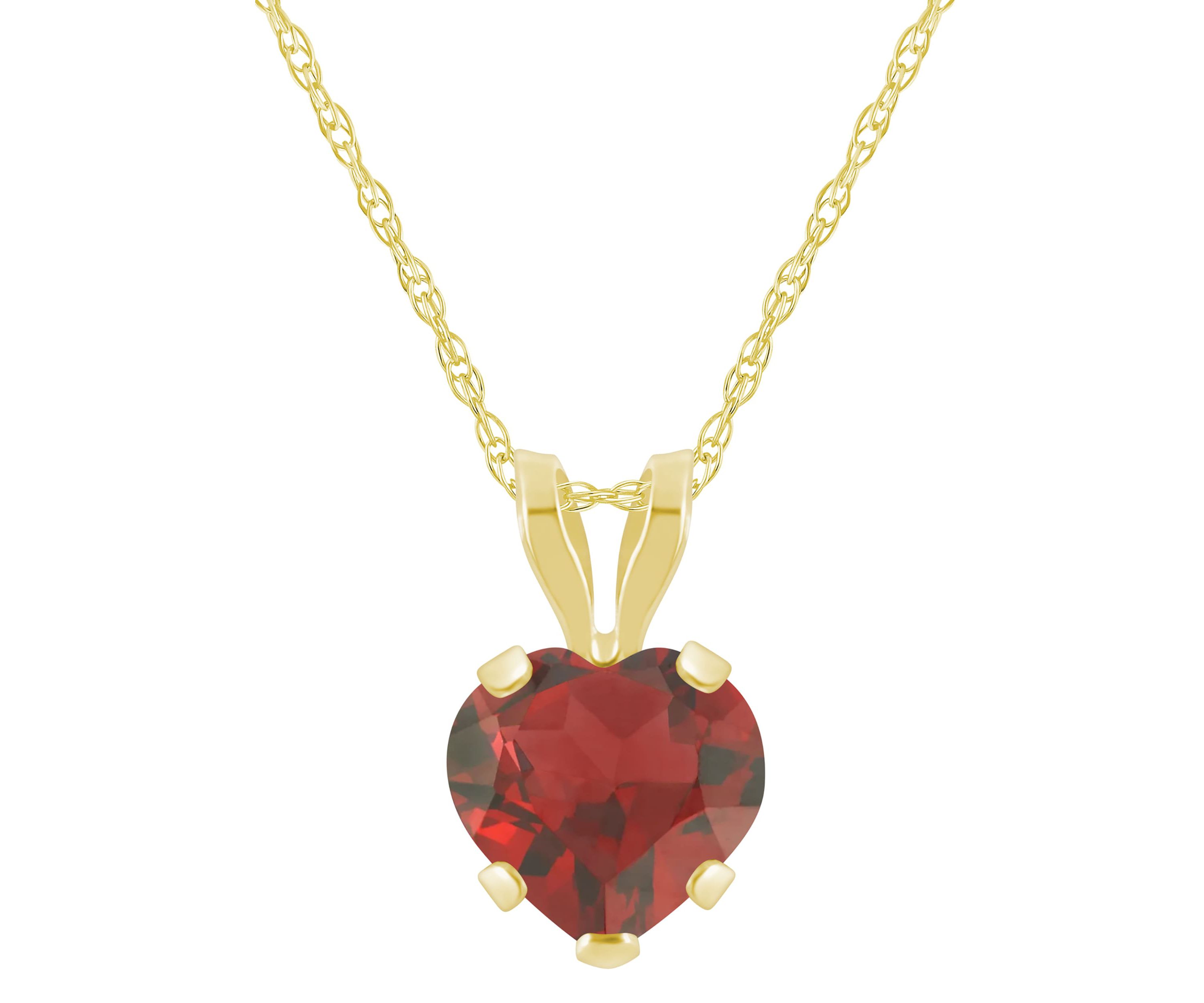 10K Yellow Gold 6mm Heart Shape Garnet Pendant Necklace