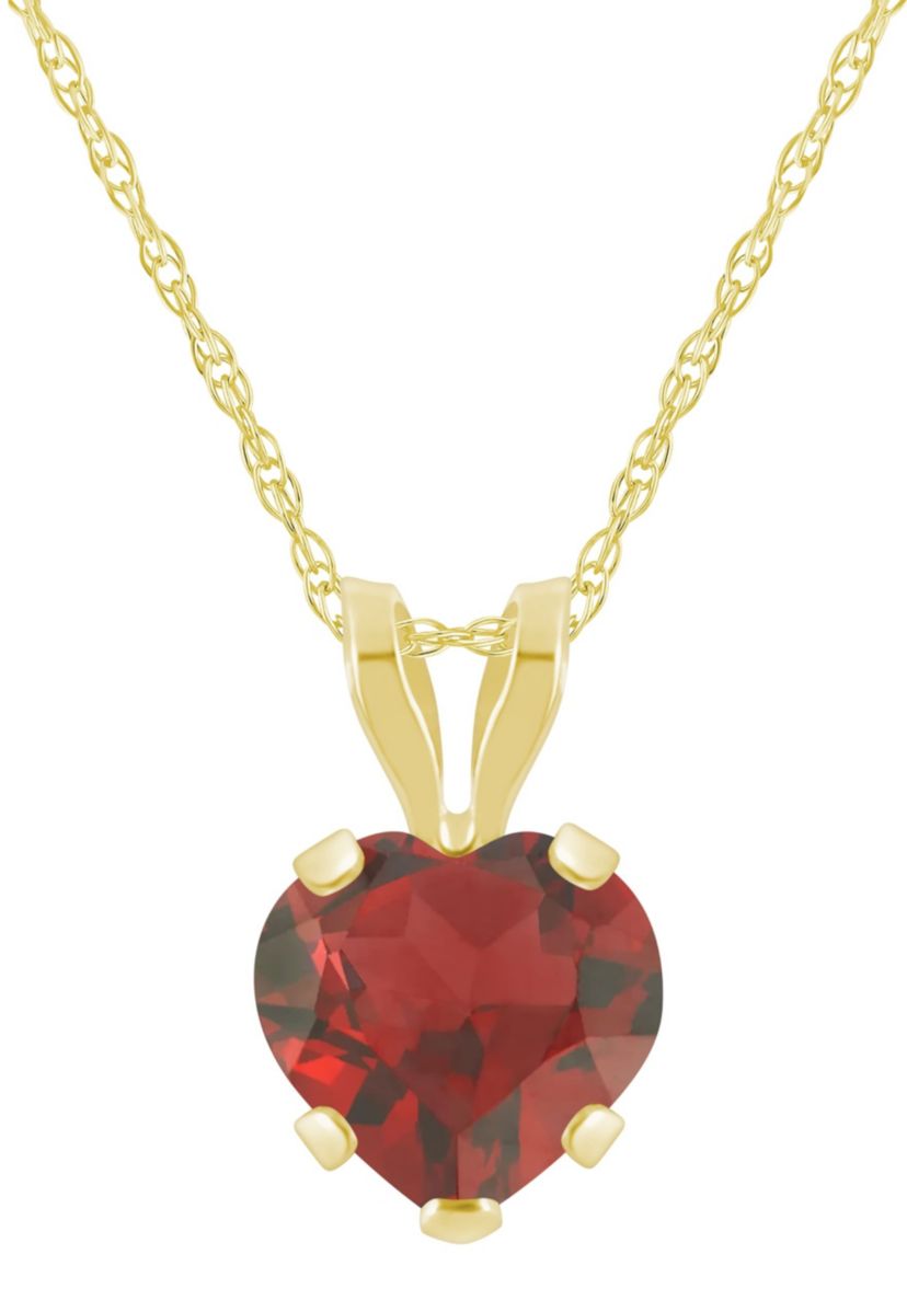10K Yellow Gold 6mm Heart Shape Garnet Pendant Necklace