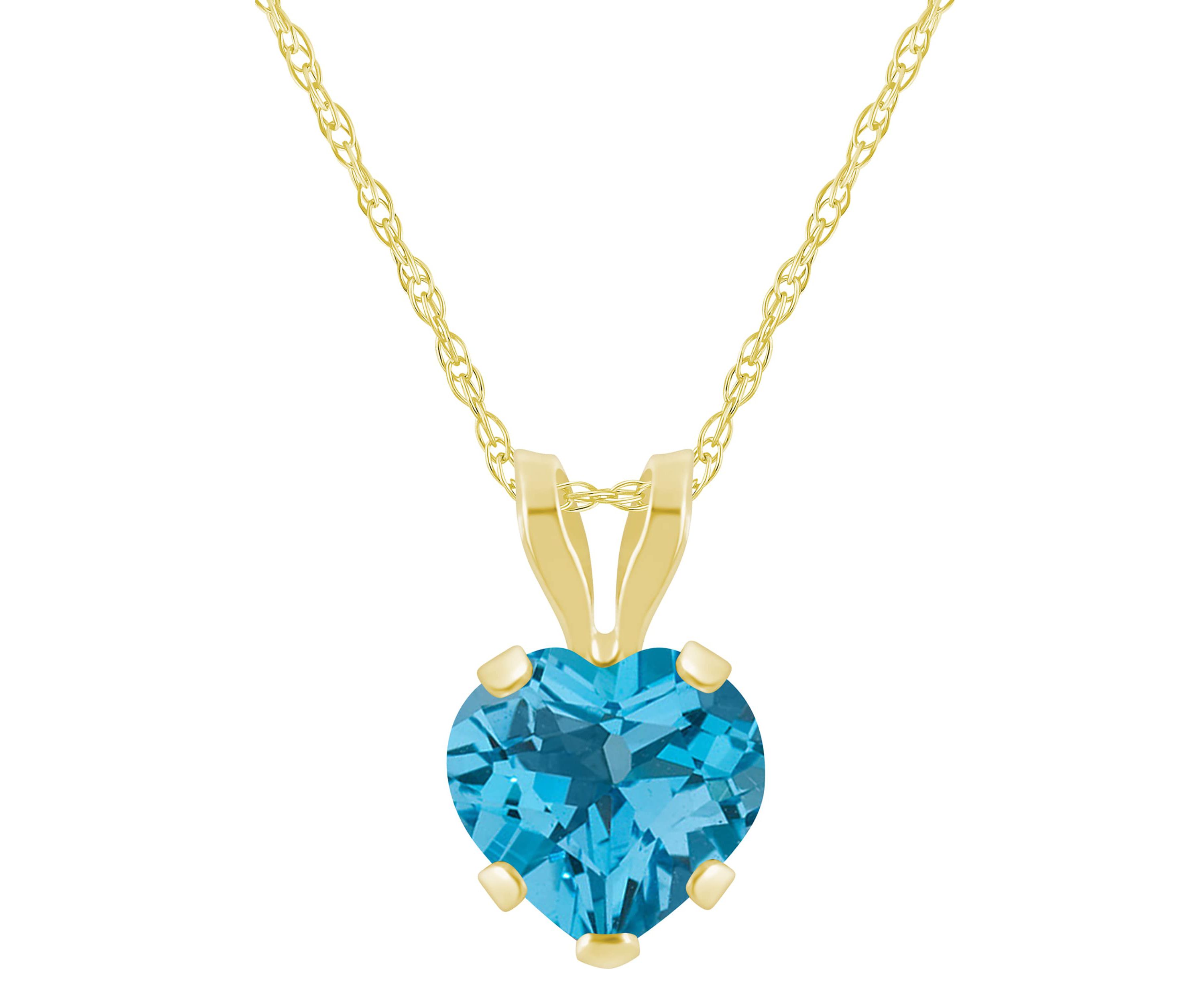 10K Yellow Gold 6mm Heart Shape Blue Topaz Pendant Necklace