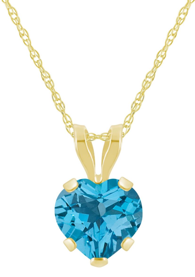 10K Yellow Gold 6mm Heart Shape Blue Topaz Pendant Necklace