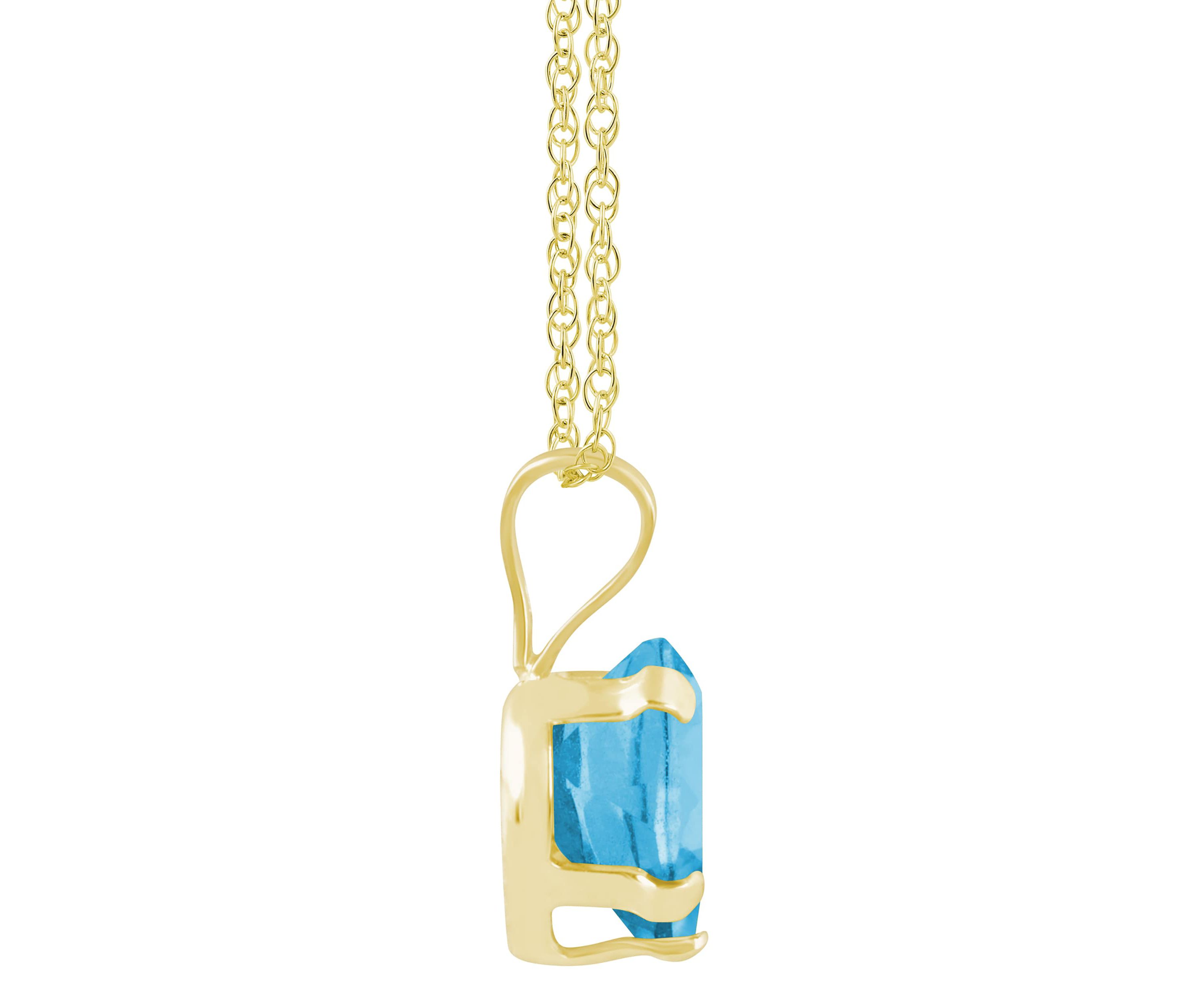 10K Yellow Gold 6mm Heart Shape Blue Topaz Pendant Necklace