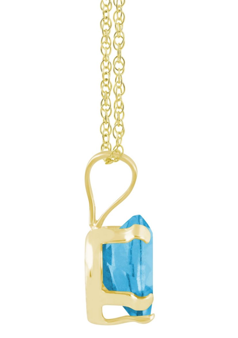 10K Yellow Gold 6mm Heart Shape Blue Topaz Pendant Necklace