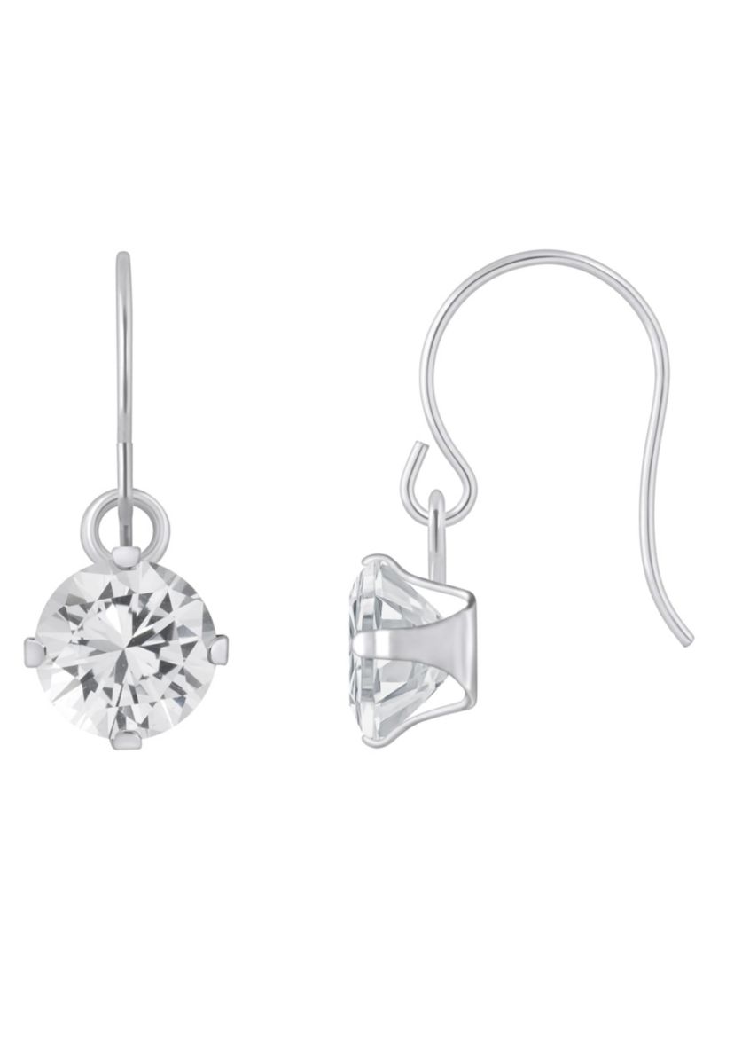 10K Yellow Gold 5mm Round White Topaz Drop Earrings