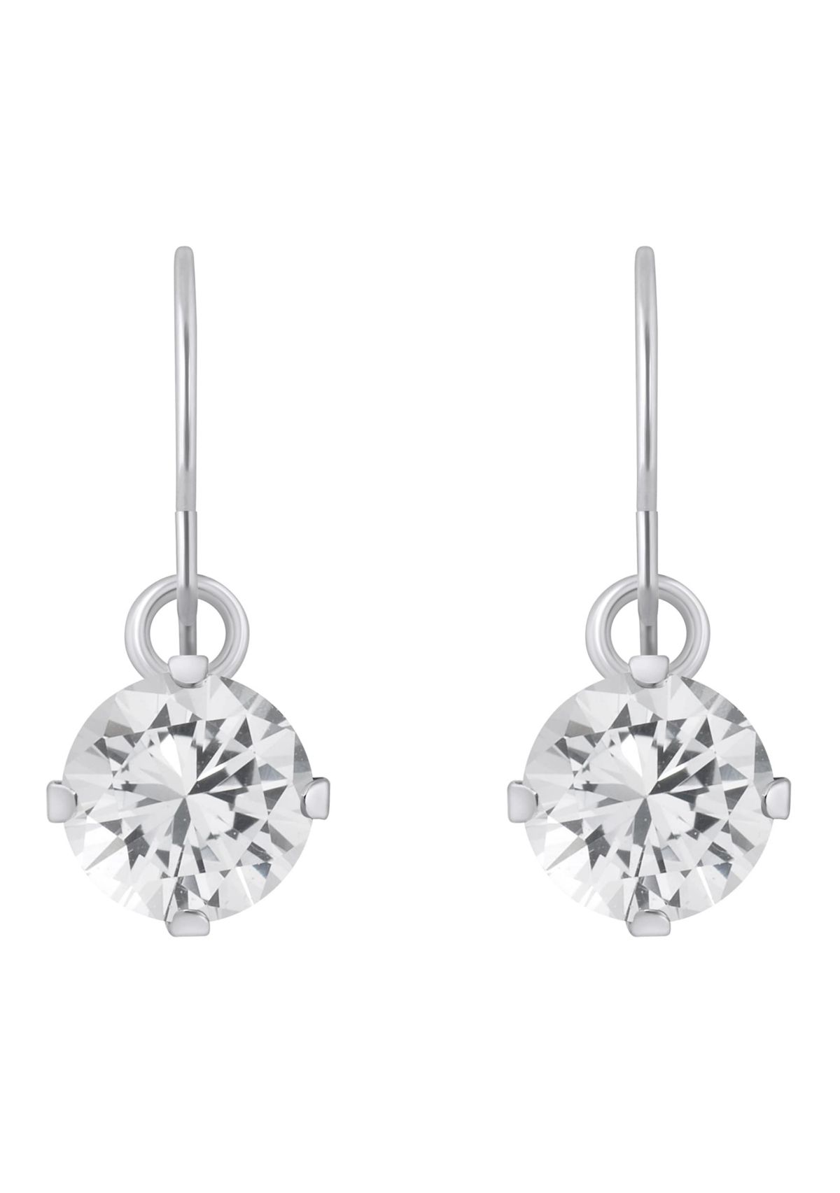 10K Yellow Gold 5mm Round White Topaz Drop Earrings