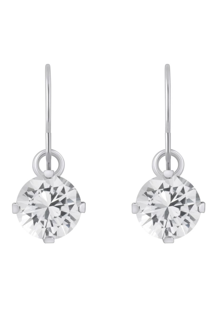 10K Yellow Gold 5mm Round White Topaz Drop Earrings