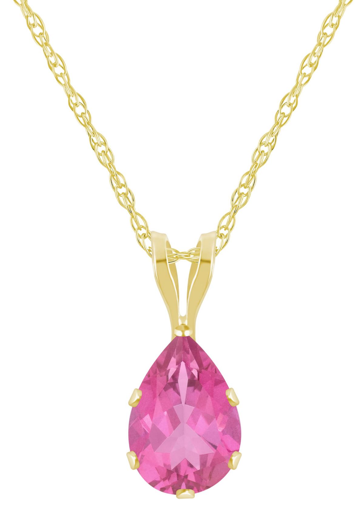 10K Yellow Gold 7x5mm Pear Shape Pink Topaz Pendant Necklace