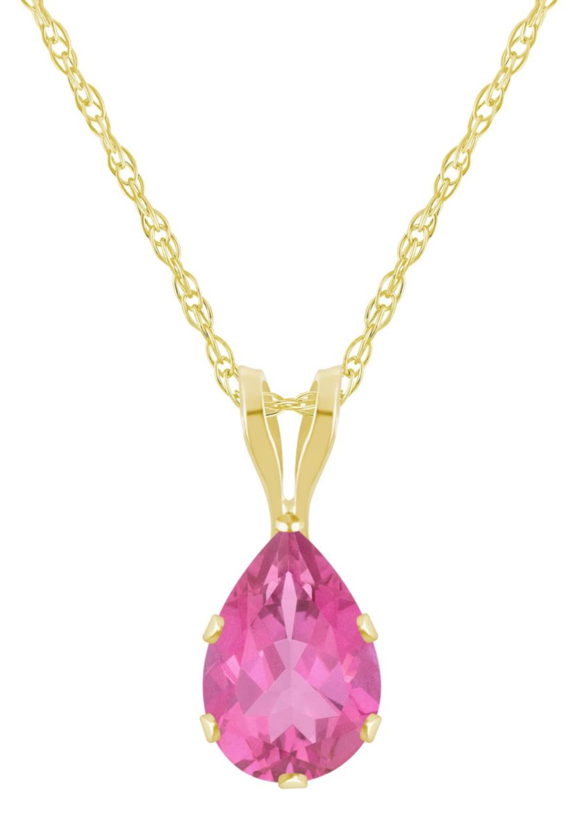 10K Yellow Gold 7x5mm Pear Shape Pink Topaz Pendant Necklace