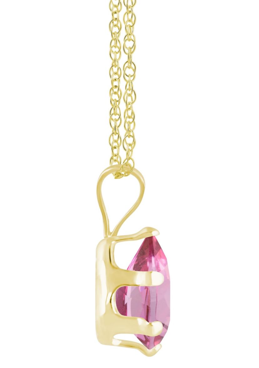 10K Yellow Gold 7x5mm Pear Shape Pink Topaz Pendant Necklace