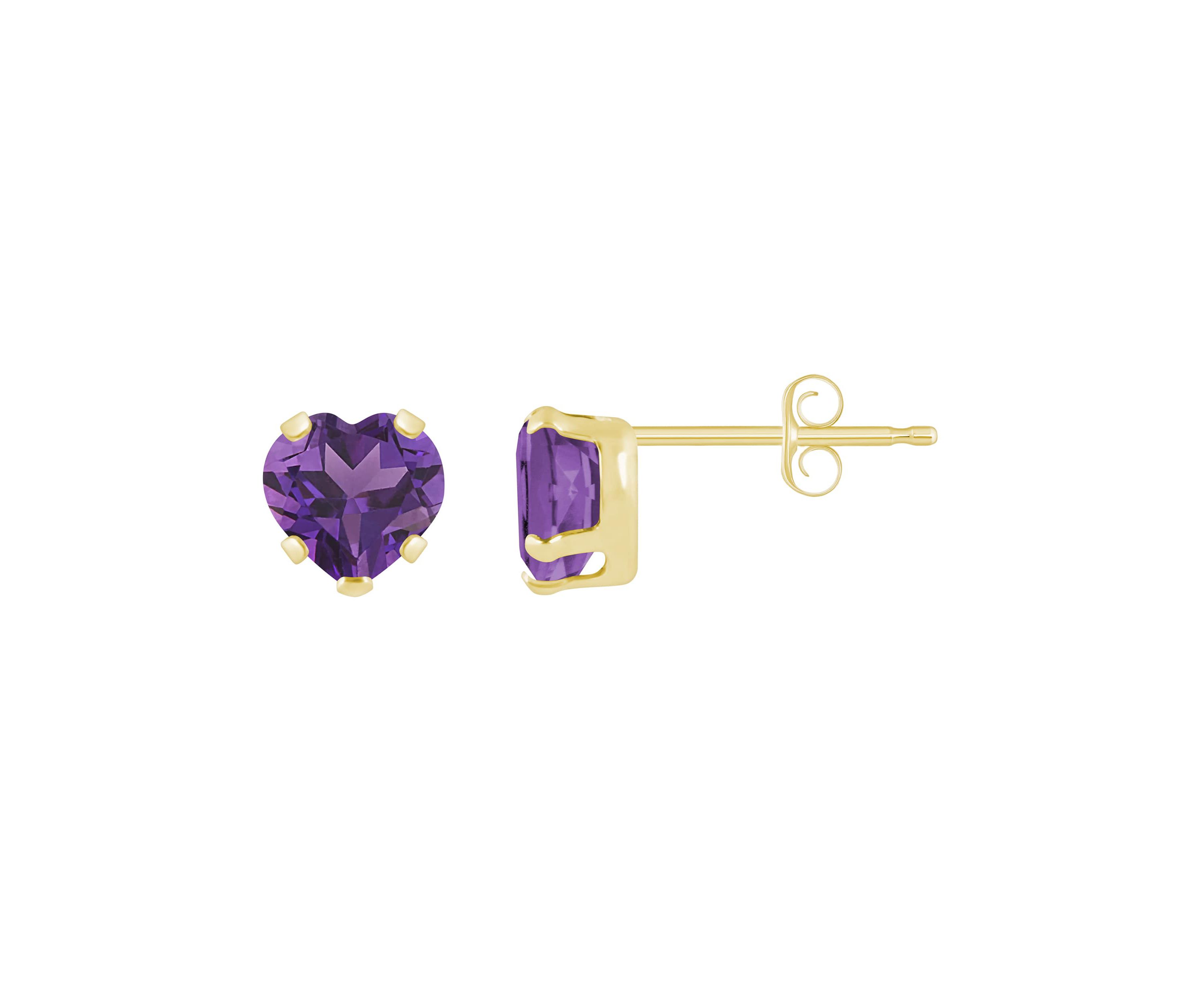 10K Yellow Gold 5mm Heart Shape Amethyst Stud Earrings