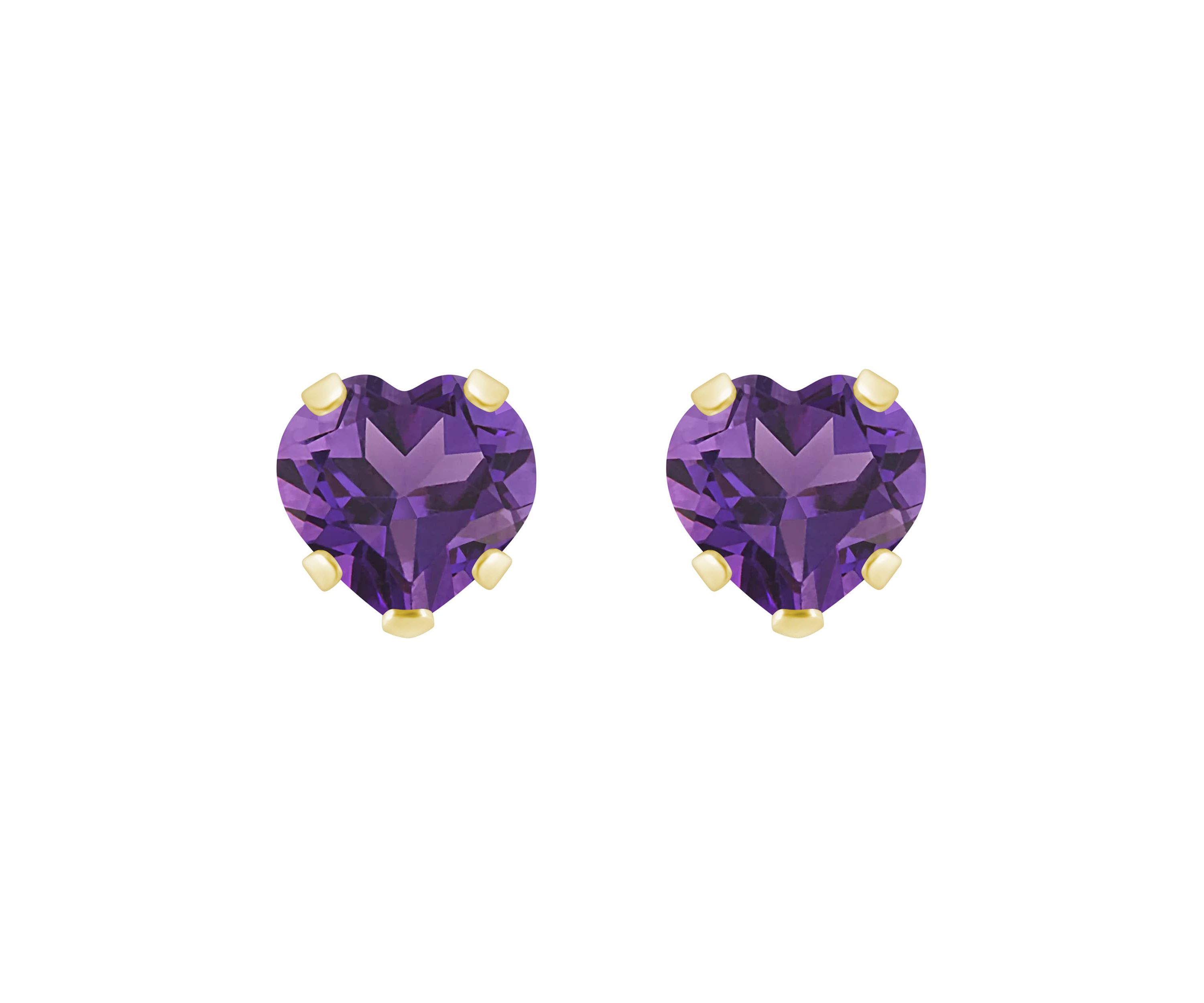 10K Yellow Gold 5mm Heart Shape Amethyst Stud Earrings