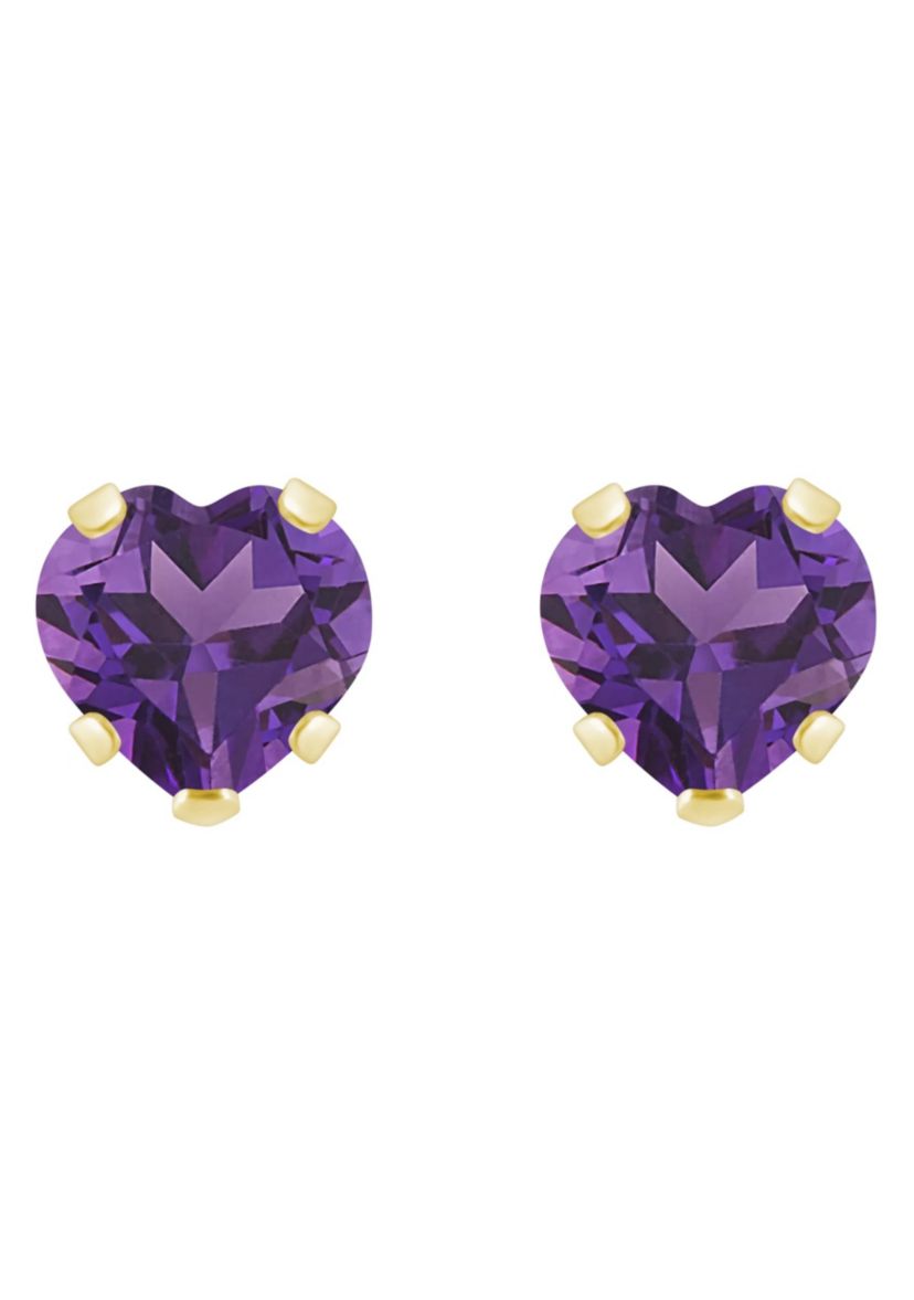 10K Yellow Gold 5mm Heart Shape Amethyst Stud Earrings