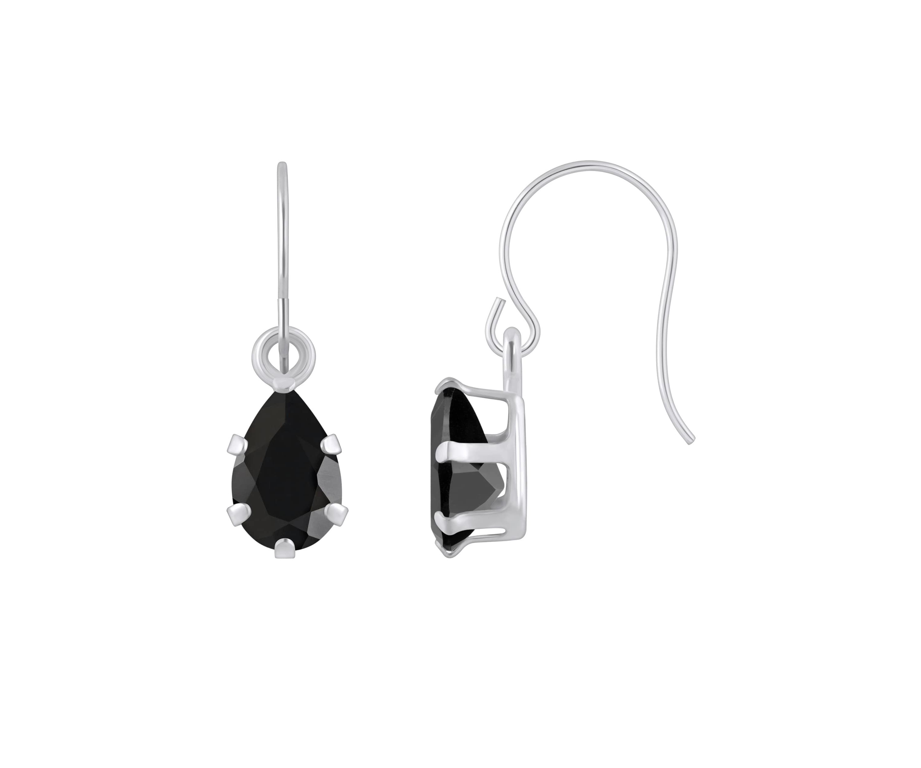 10K Yellow Gold 6x4mm Pear Shape Black Onyx Drop Earrings