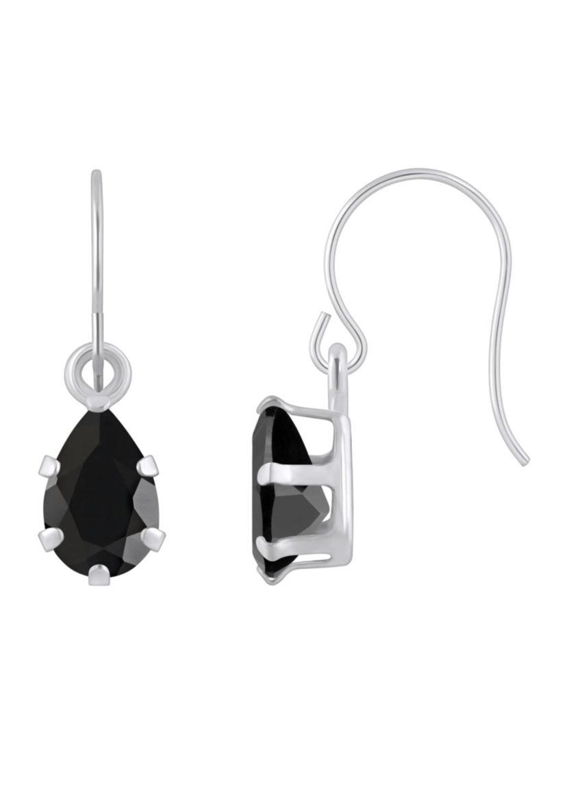 10K Yellow Gold 6x4mm Pear Shape Black Onyx Drop Earrings