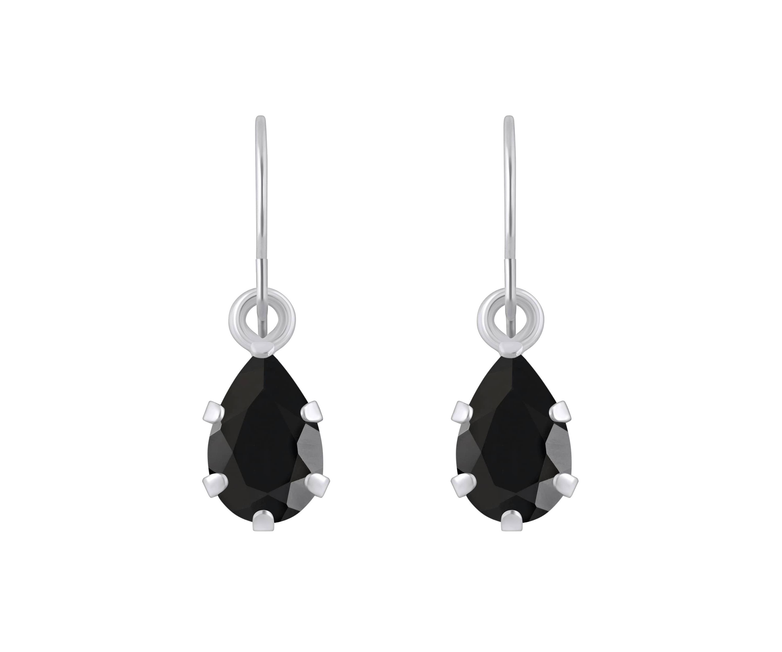 10K Yellow Gold 6x4mm Pear Shape Black Onyx Drop Earrings