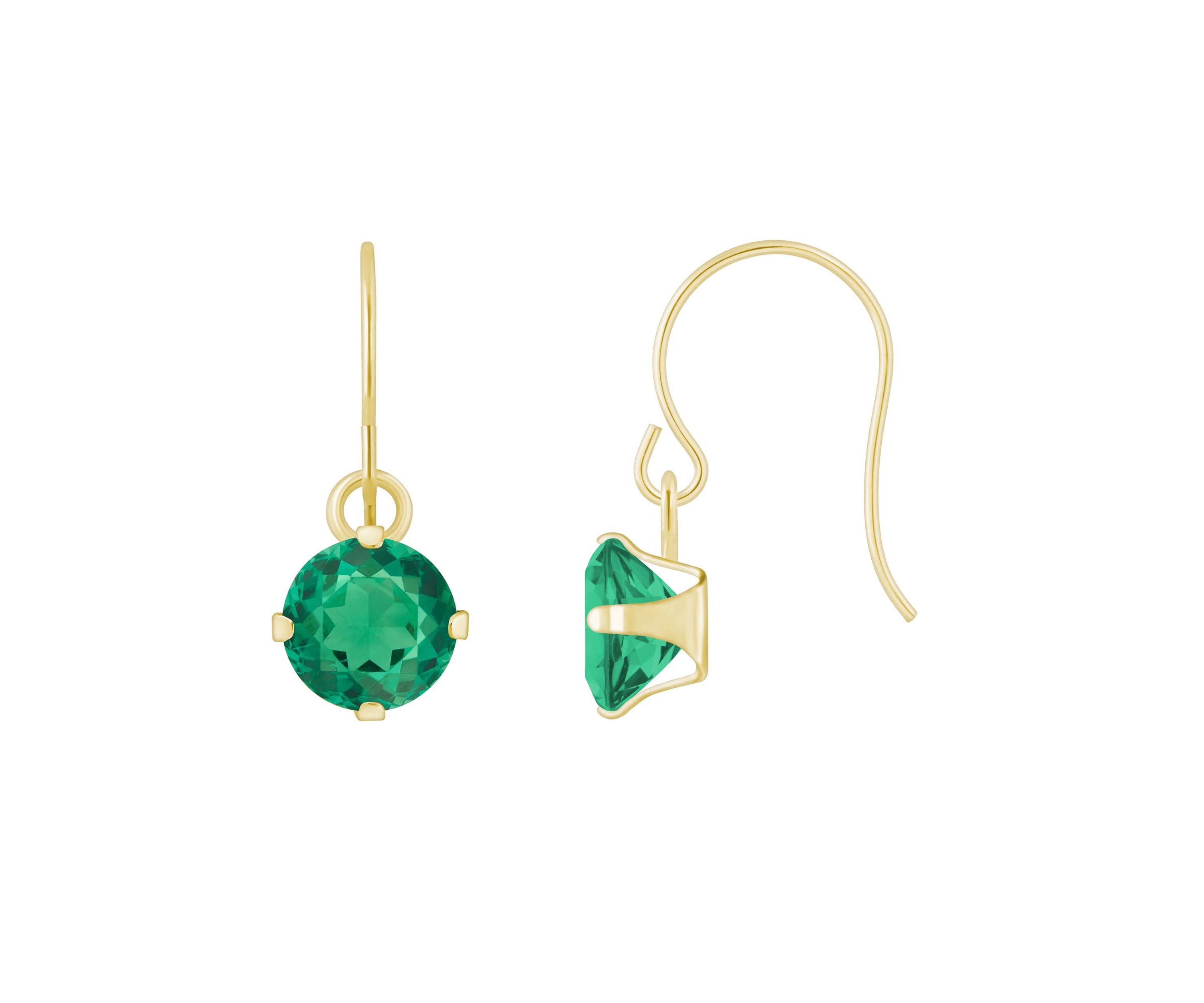 Lab Created 10K White Gold 5mm Round Created Emerald Drop Earrings