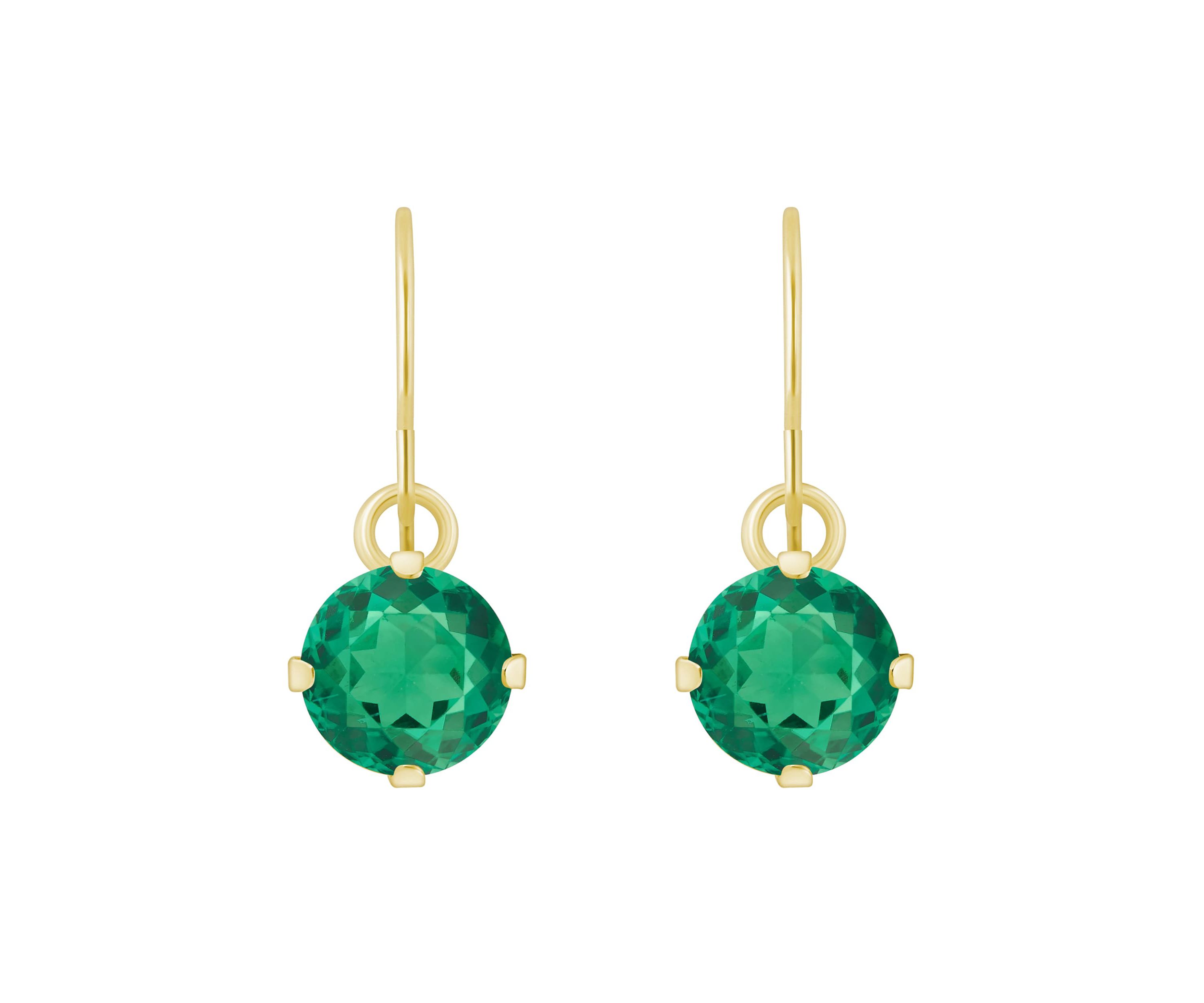Lab Created 10K White Gold 5mm Round Created Emerald Drop Earrings