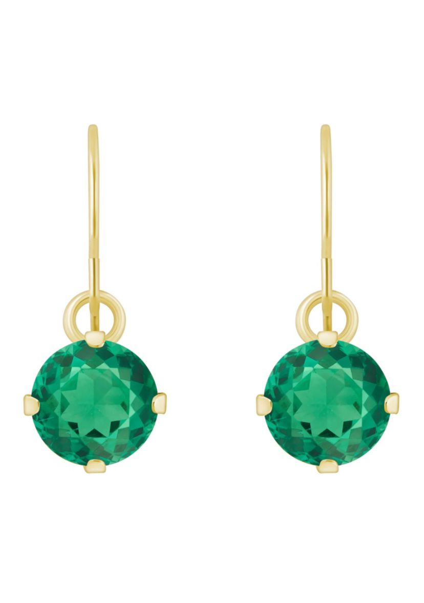 Lab Created 10K White Gold 5mm Round Created Emerald Drop Earrings