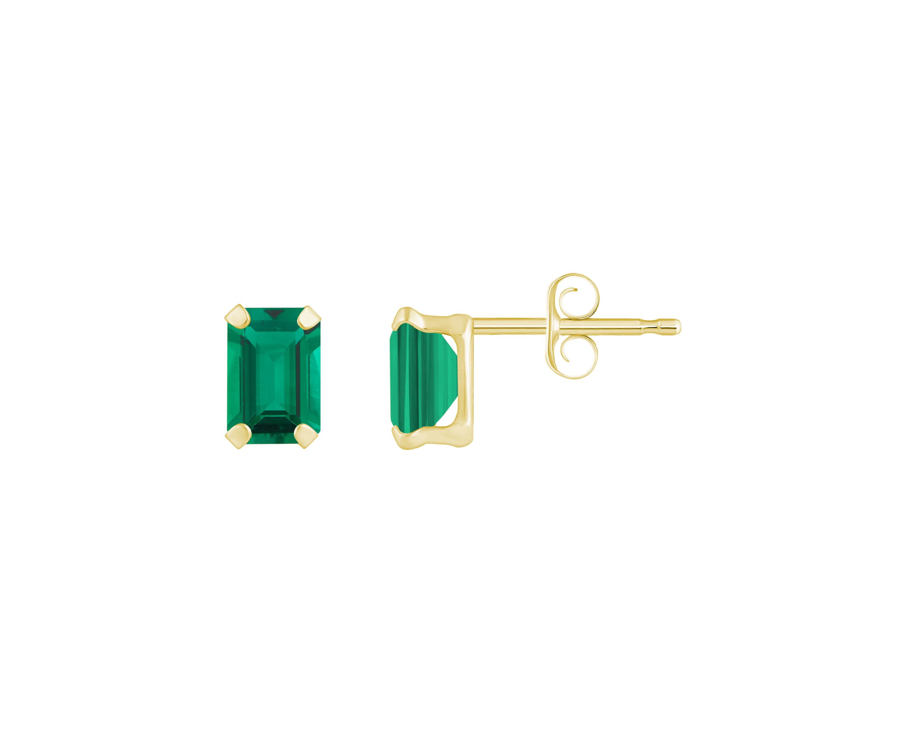 Lab Created 10K Yellow Gold 6x4mm Emerald Cut Created Emerald Stud Earrings
