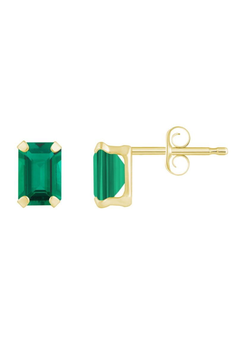 Lab Created 10K Yellow Gold 6x4mm Emerald Cut Created Emerald Stud Earrings