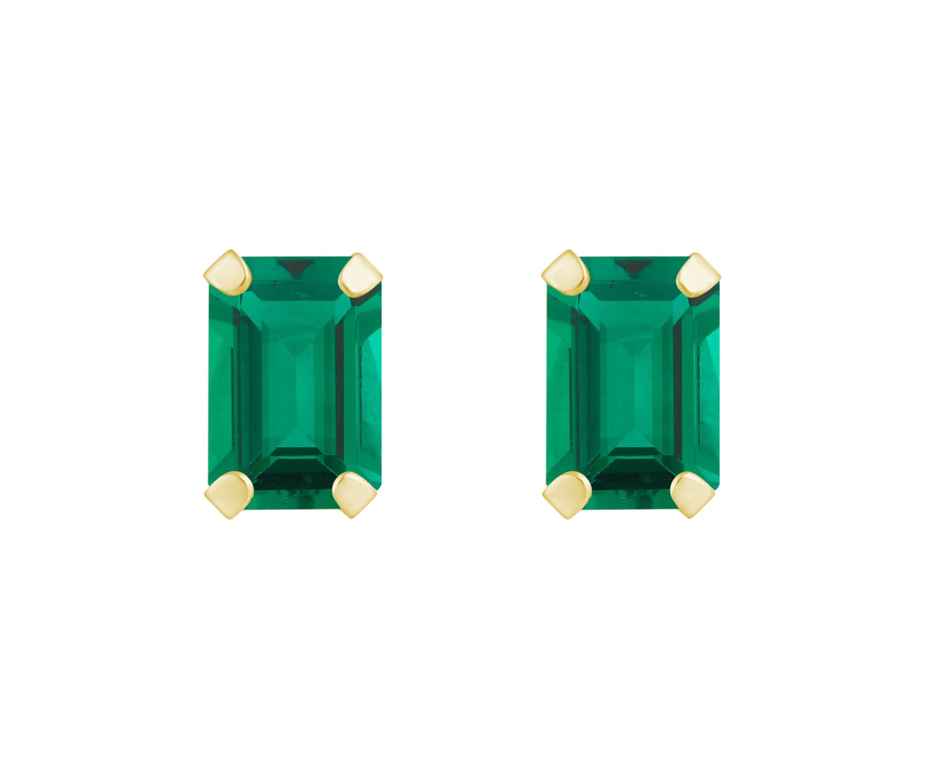 Lab Created 10K Yellow Gold 6x4mm Emerald Cut Created Emerald Stud Earrings