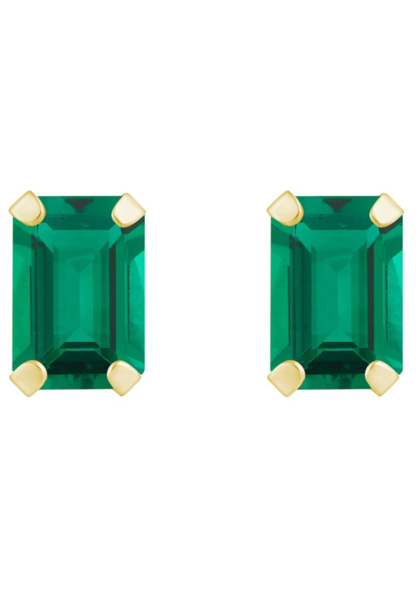 Lab Created 10K Yellow Gold 6x4mm Emerald Cut Created Emerald Stud Earrings