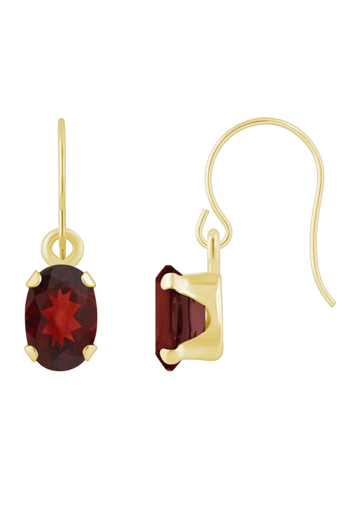 10K White Gold 6x4mm Oval Garnet Drop Earrings