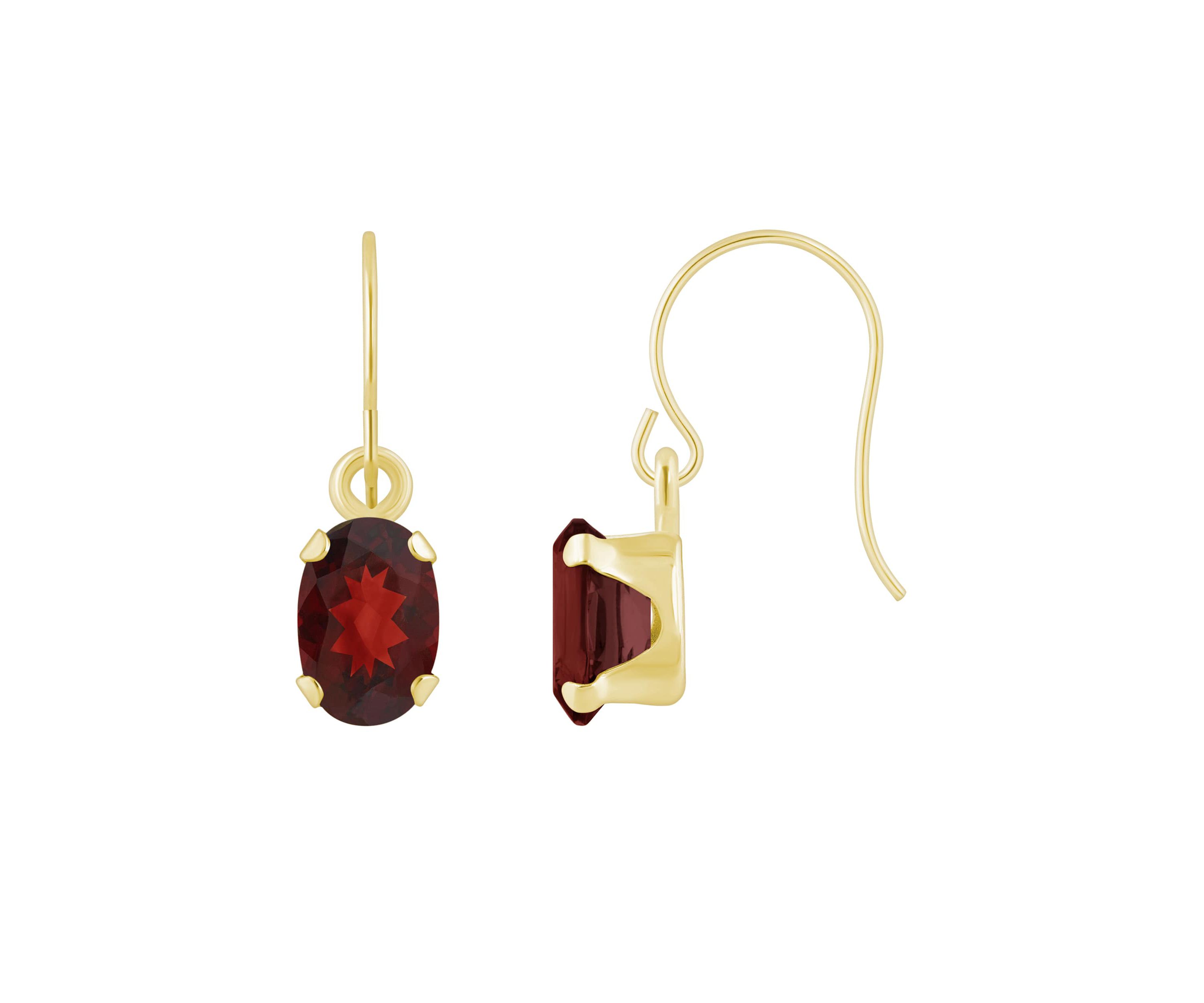 10K White Gold 6x4mm Oval Garnet Drop Earrings