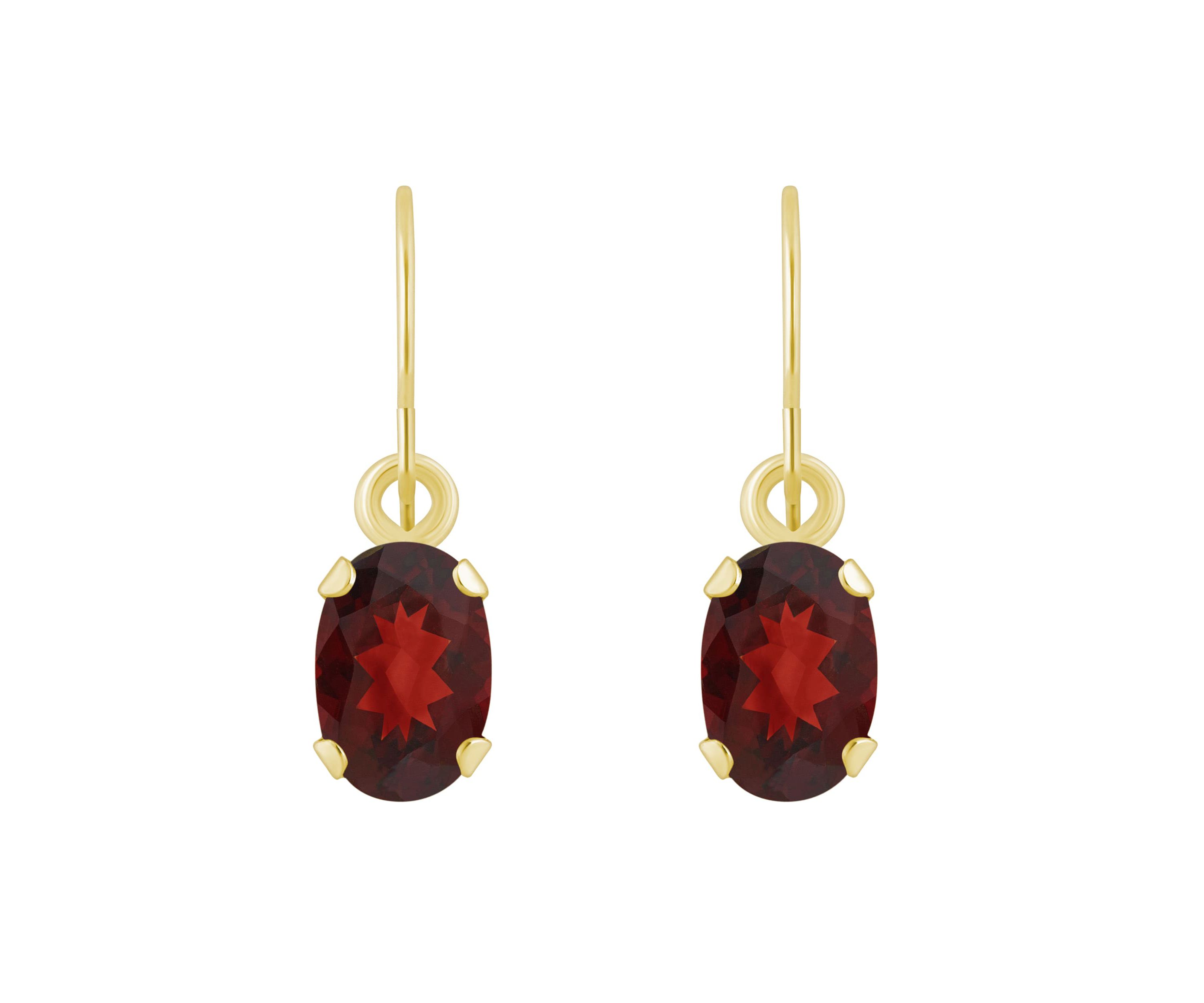 10K White Gold 6x4mm Oval Garnet Drop Earrings