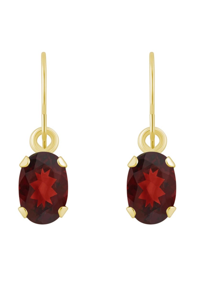 10K White Gold 6x4mm Oval Garnet Drop Earrings