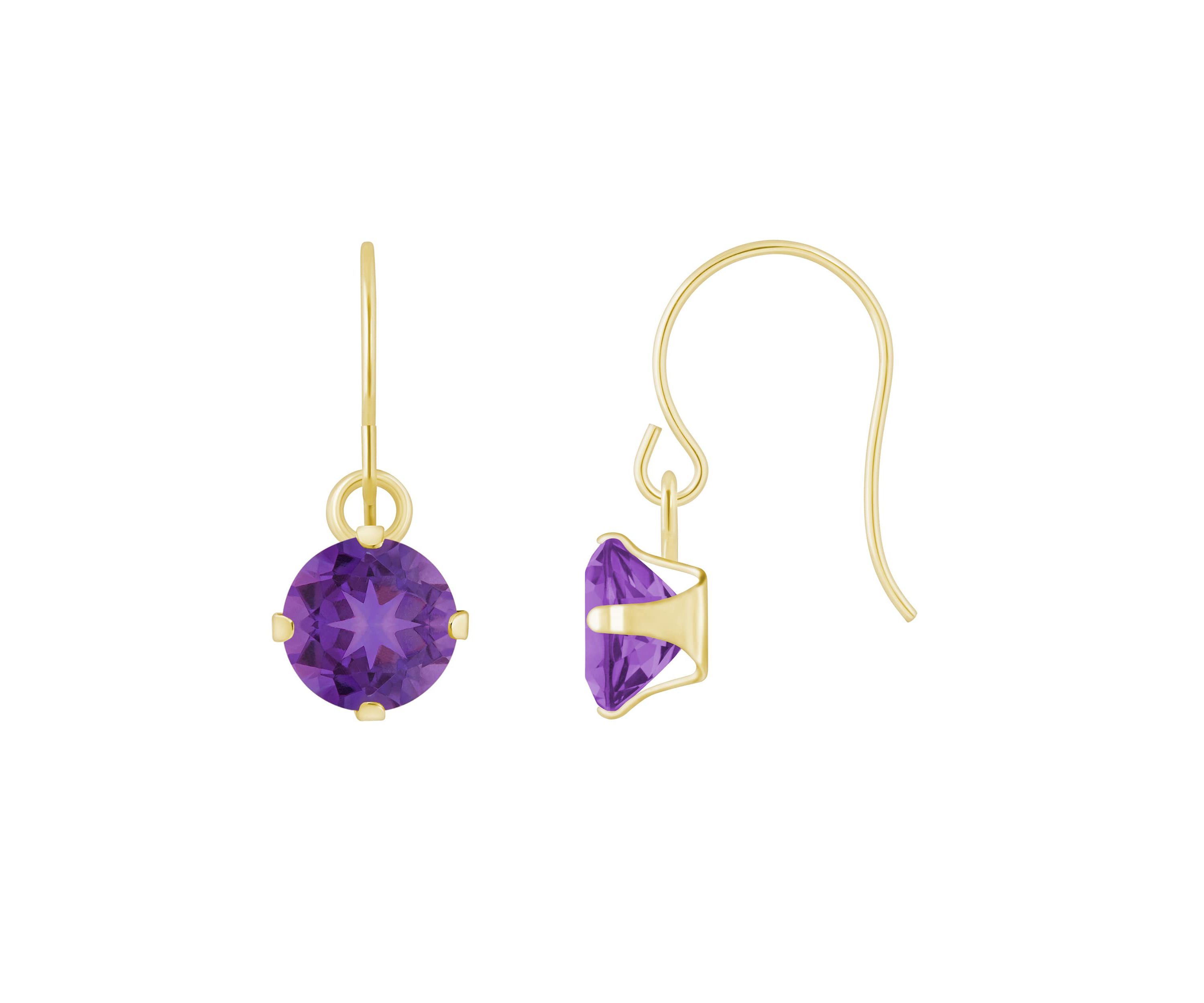 10K White Gold 5mm Round Amethyst Drop Earrings