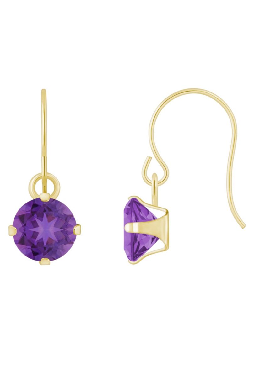 10K White Gold 5mm Round Amethyst Drop Earrings