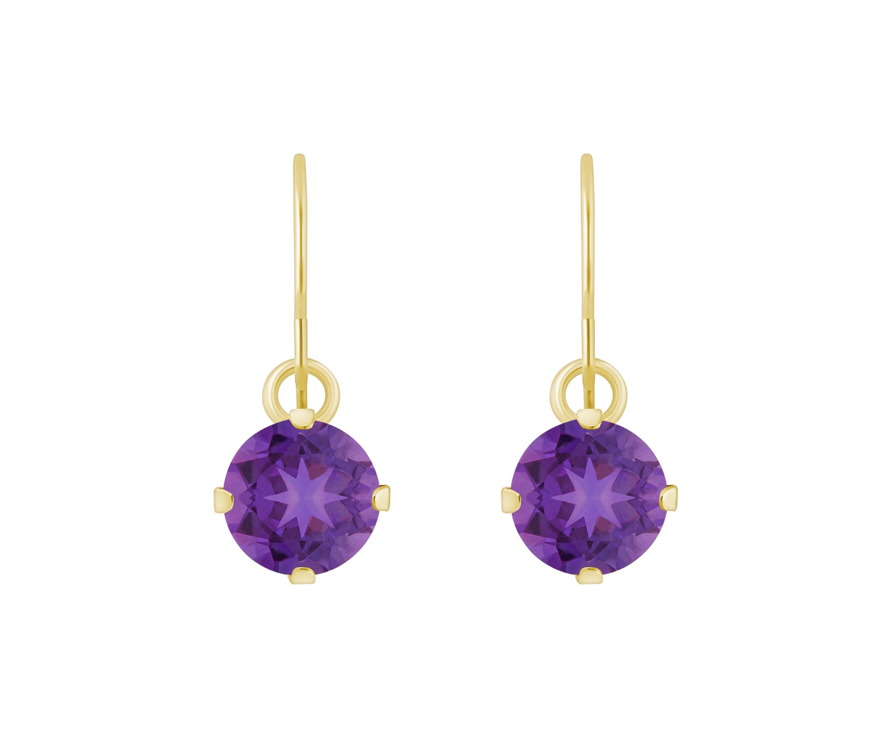 10K White Gold 5mm Round Amethyst Drop Earrings