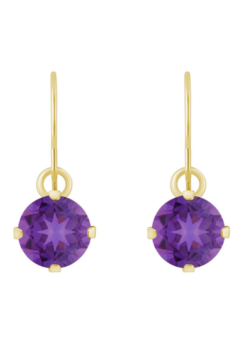 10K White Gold 5mm Round Amethyst Drop Earrings