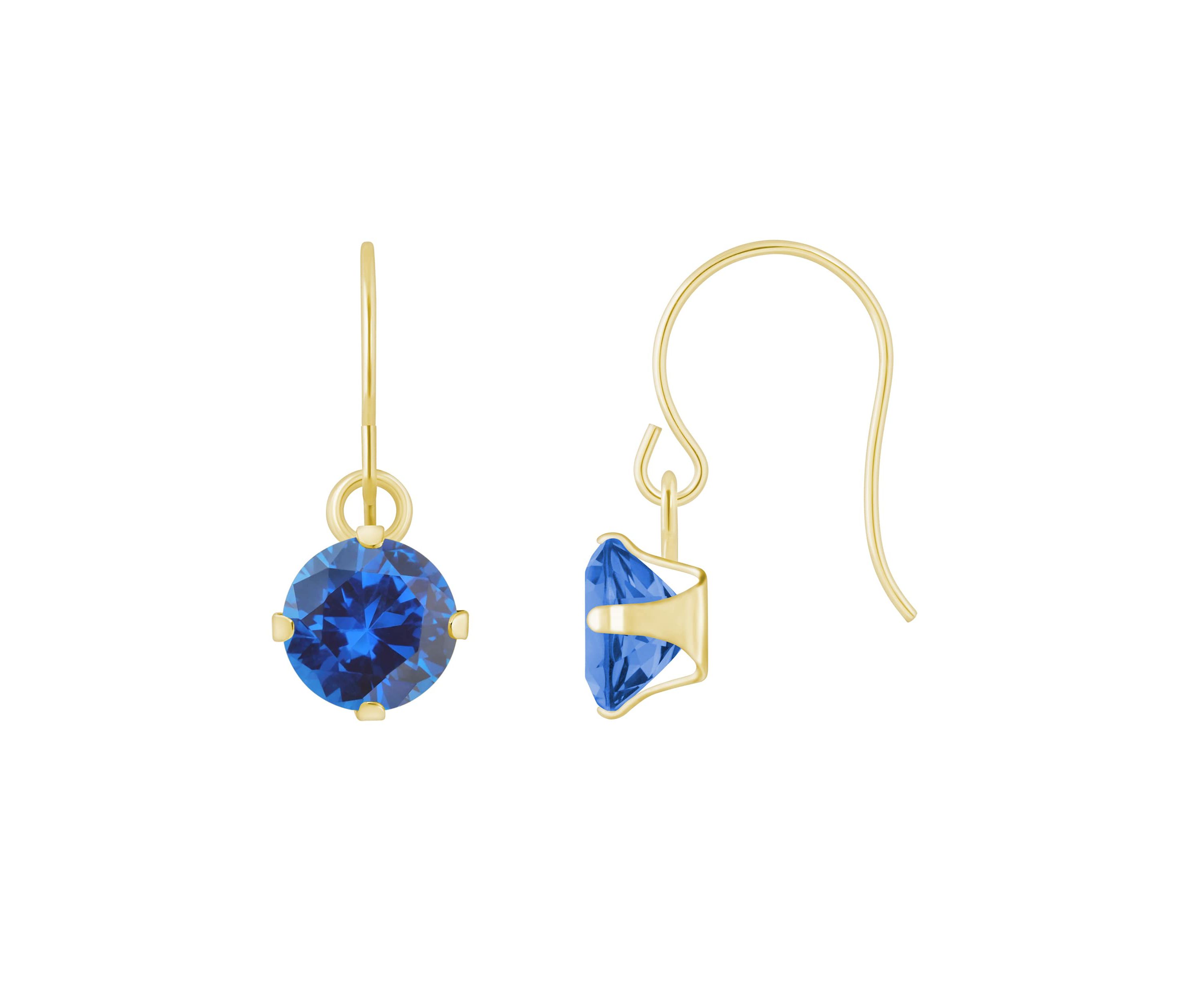 Lab Created 10K Yellow Gold 5mm Round Created Sapphire Drop Earrings