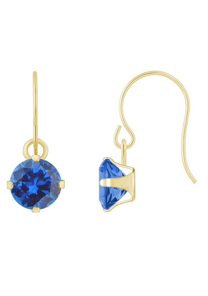 Lab Created 10K Yellow Gold 5mm Round Created Sapphire Drop Earrings