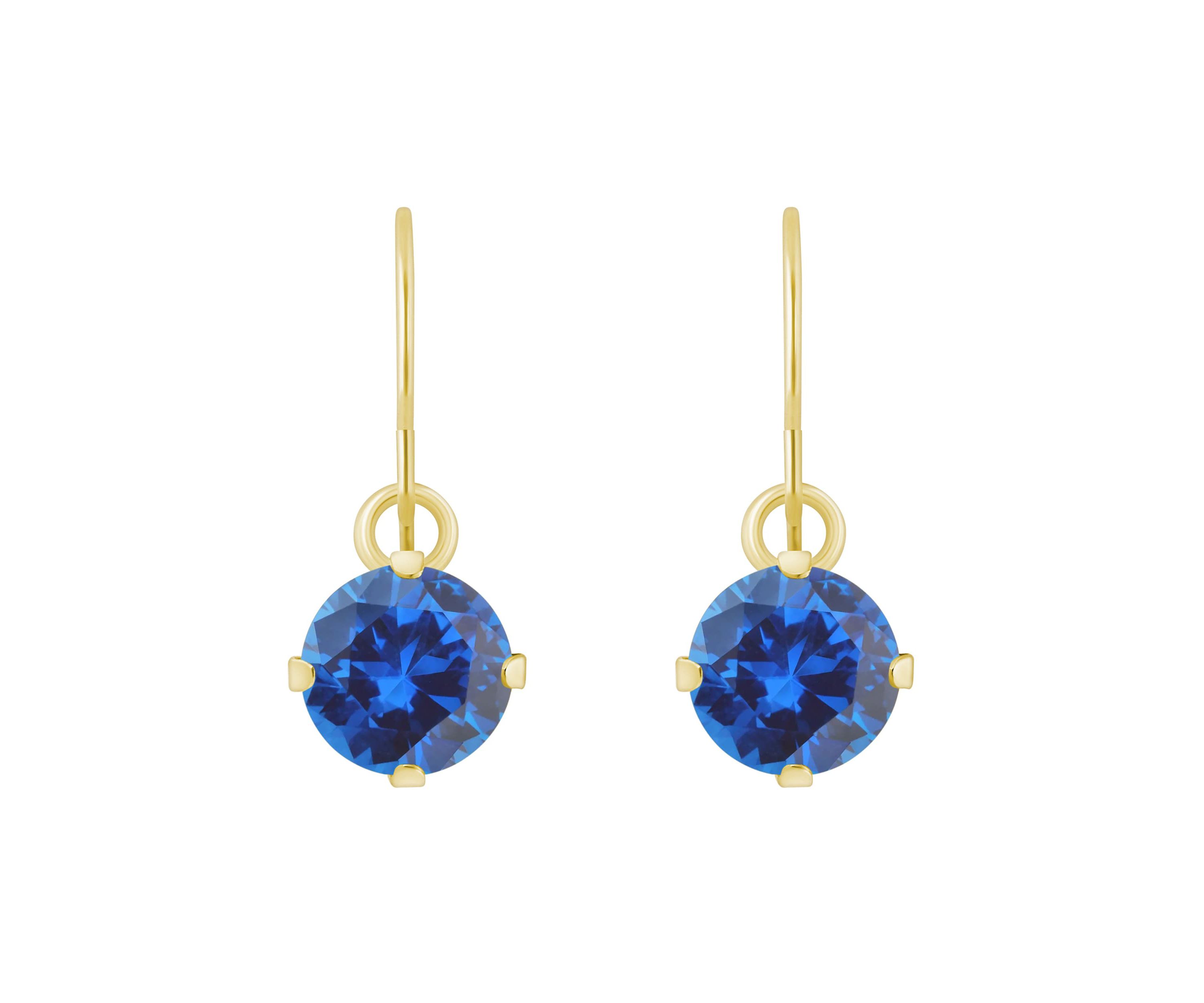 Lab Created 10K Yellow Gold 5mm Round Created Sapphire Drop Earrings