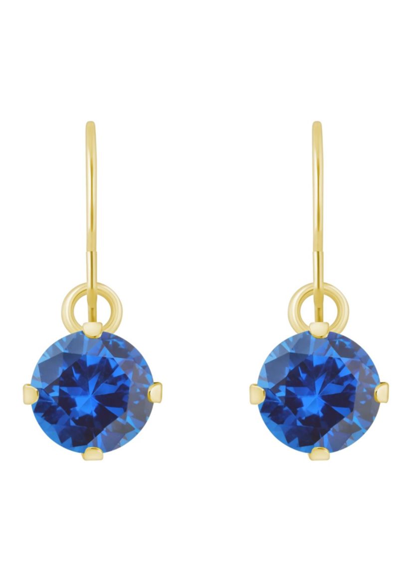 Lab Created 10K Yellow Gold 5mm Round Created Sapphire Drop Earrings