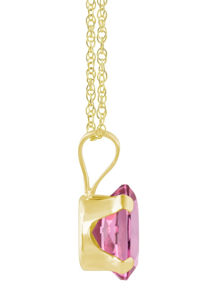 10K White Gold 7x5mm Oval Pink Topaz Pendant Necklace